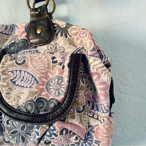 BONGO Pink & Gray Floral Boho Canvas Shoulder Handbag Size OS - Picture 2 of 15